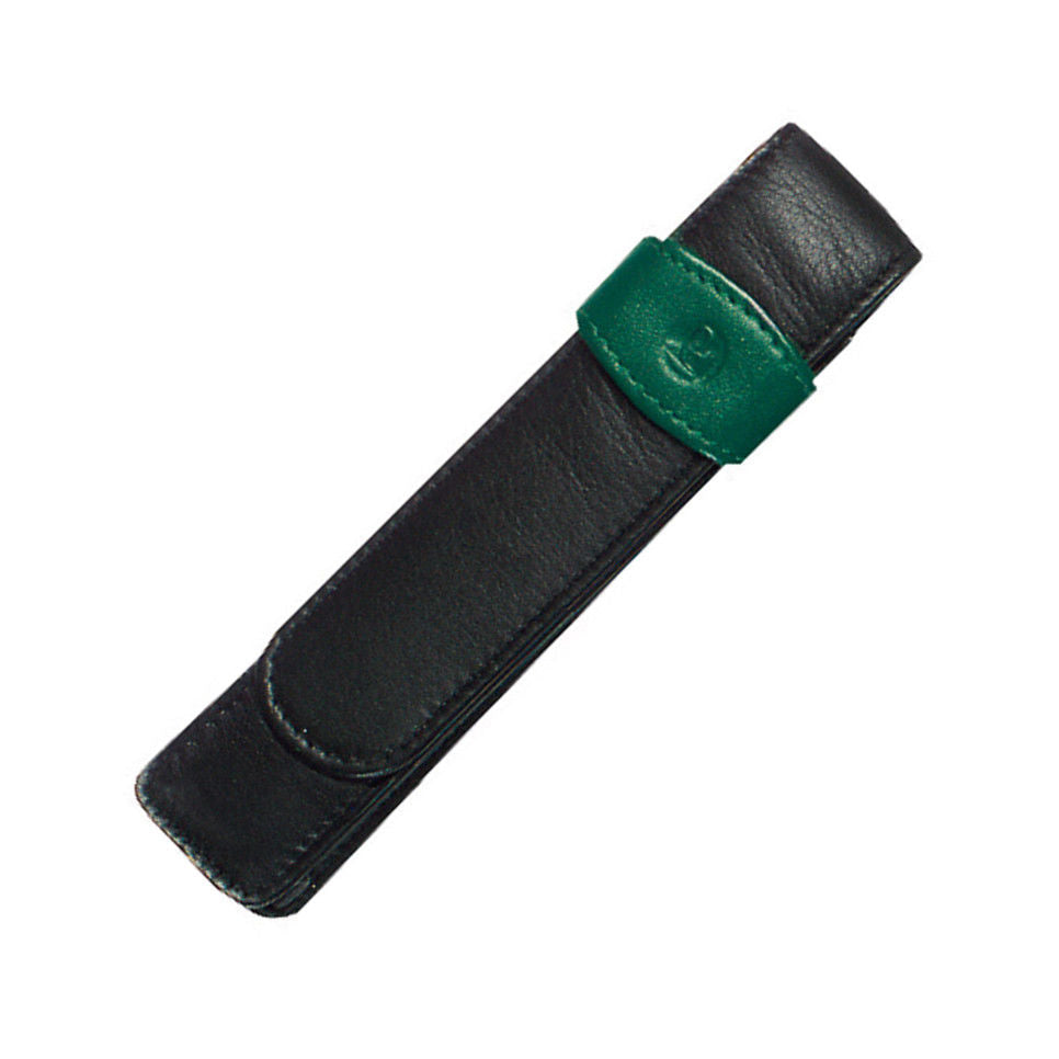 Pen Case - Black & Green Leather for 1 Pen