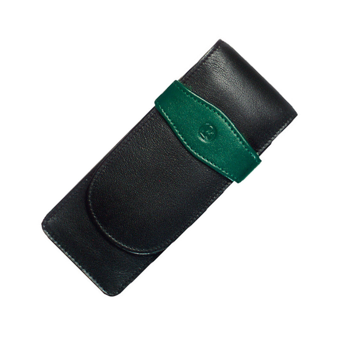Pen Case - Black & Green Leather for 3 Pens Main image